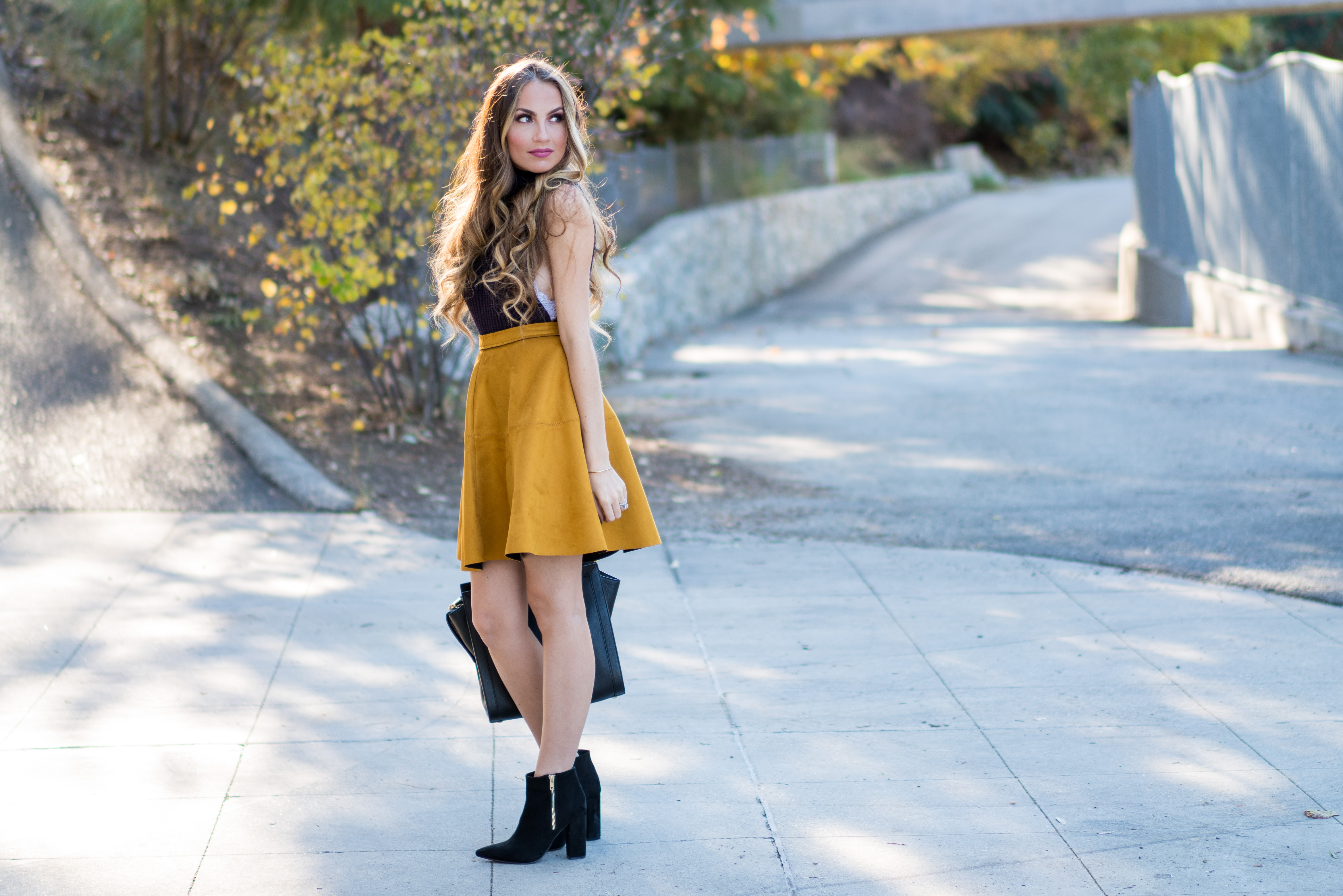 Mustard skirt outlet black boots