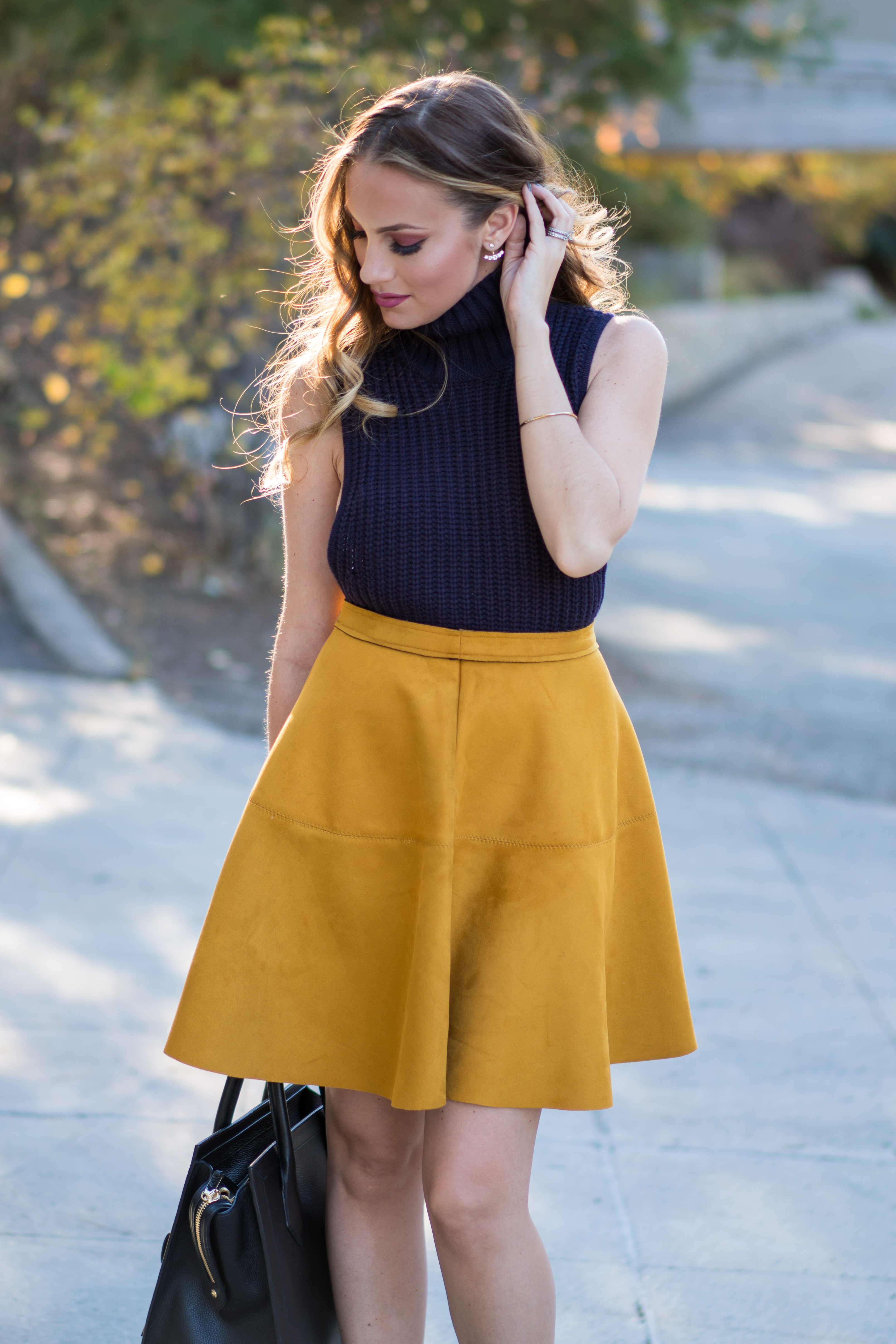 Mustard skater 2025 skirt outfit