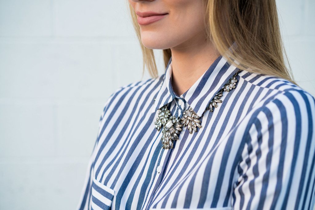 Zara striped top Baublebar statement necklace