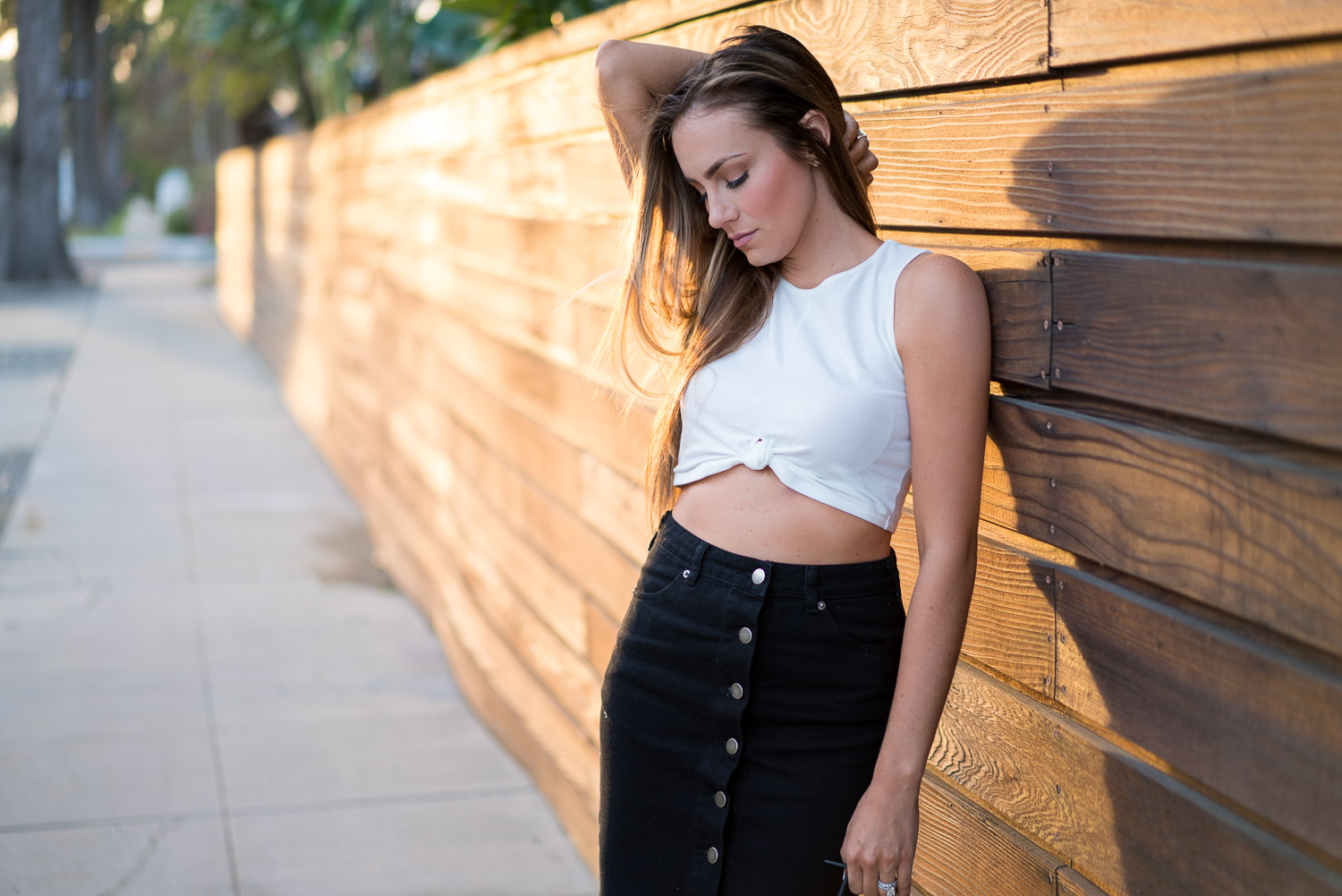 Forever 21 button up denim skirt and crop top