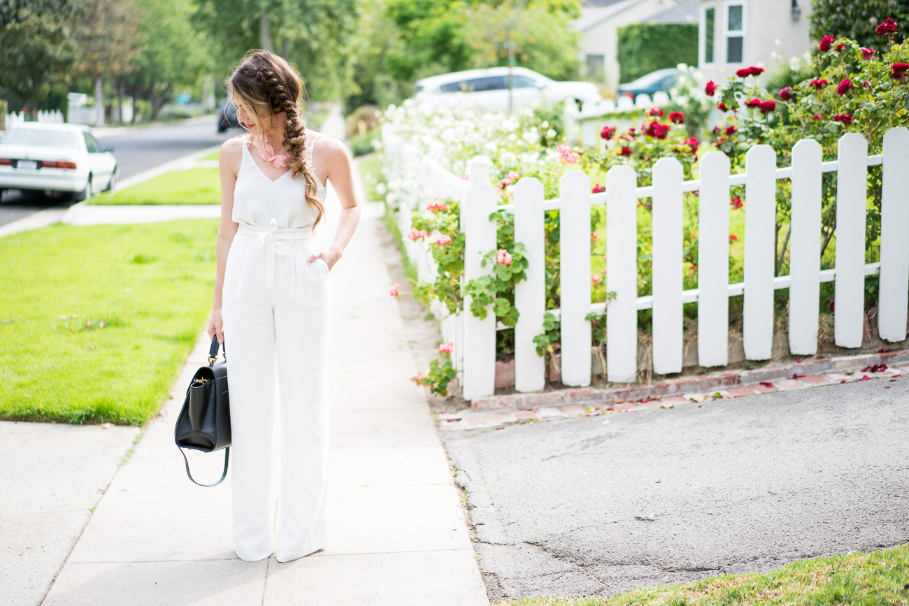 TopShop white tank top, chelsea28 wide legs white pants aritzia grey blazer