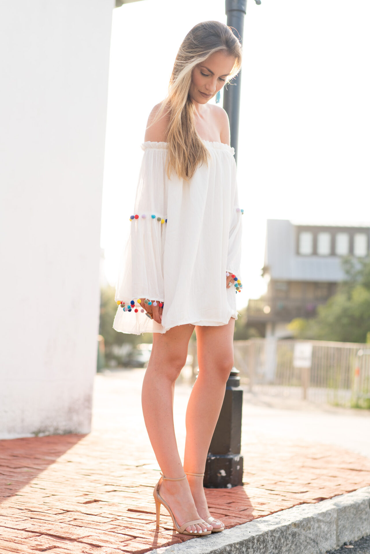 SheIn white beach dress pom pom trim angela lanter hello gorgeous