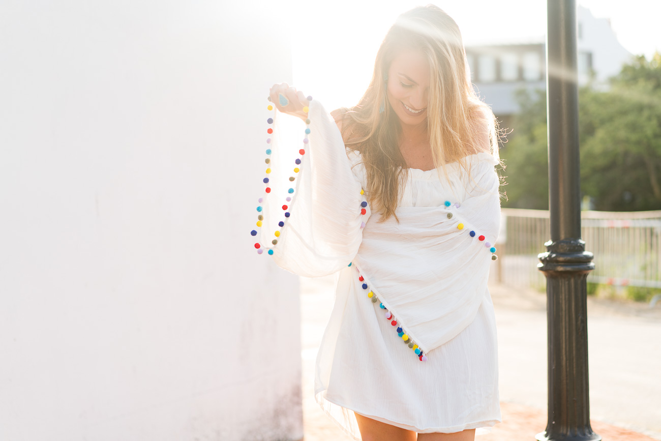 SheIn white beach dress pom pom trim angela lanter hello gorgeous