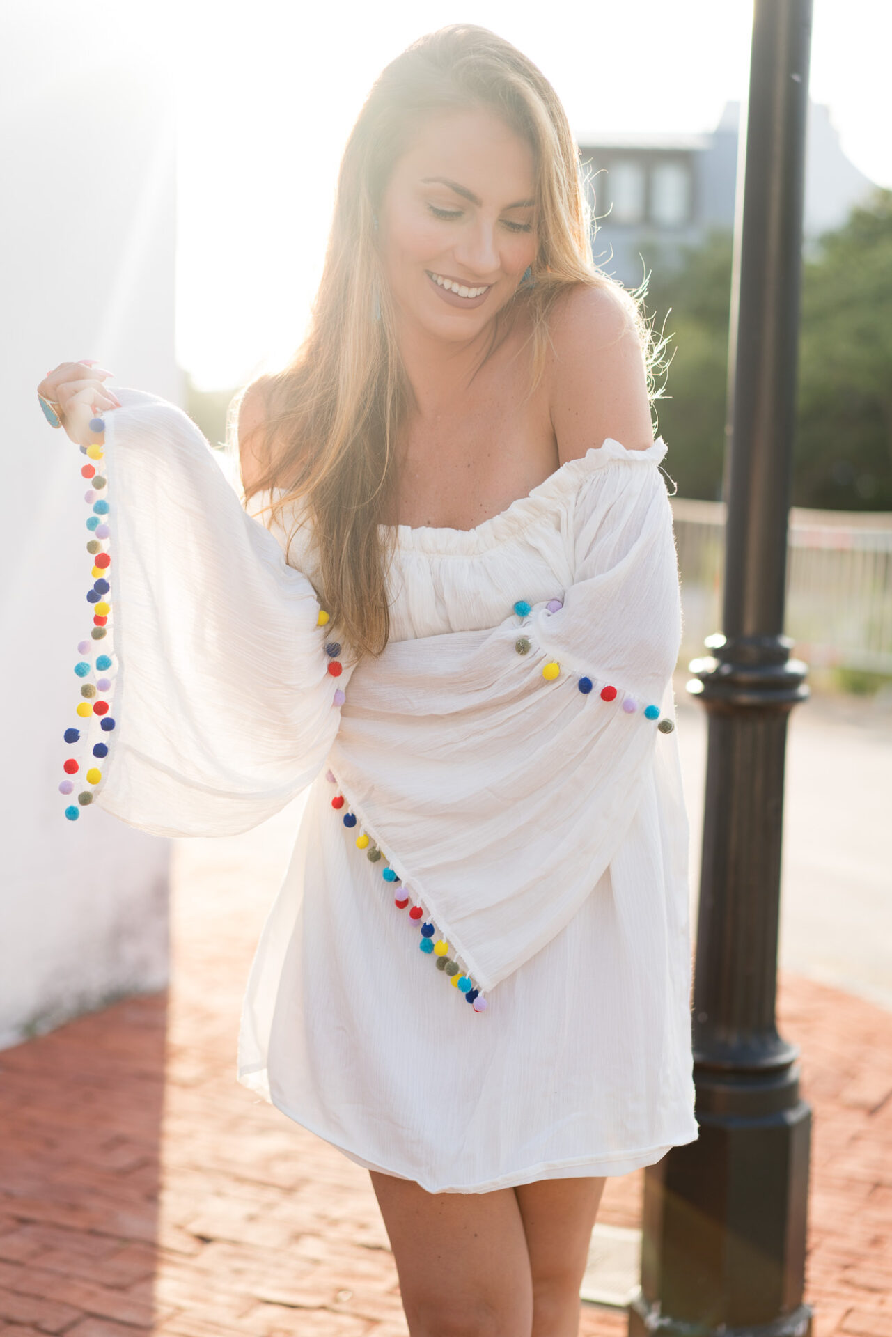 SheIn white beach dress pom pom trim angela lanter hello gorgeous