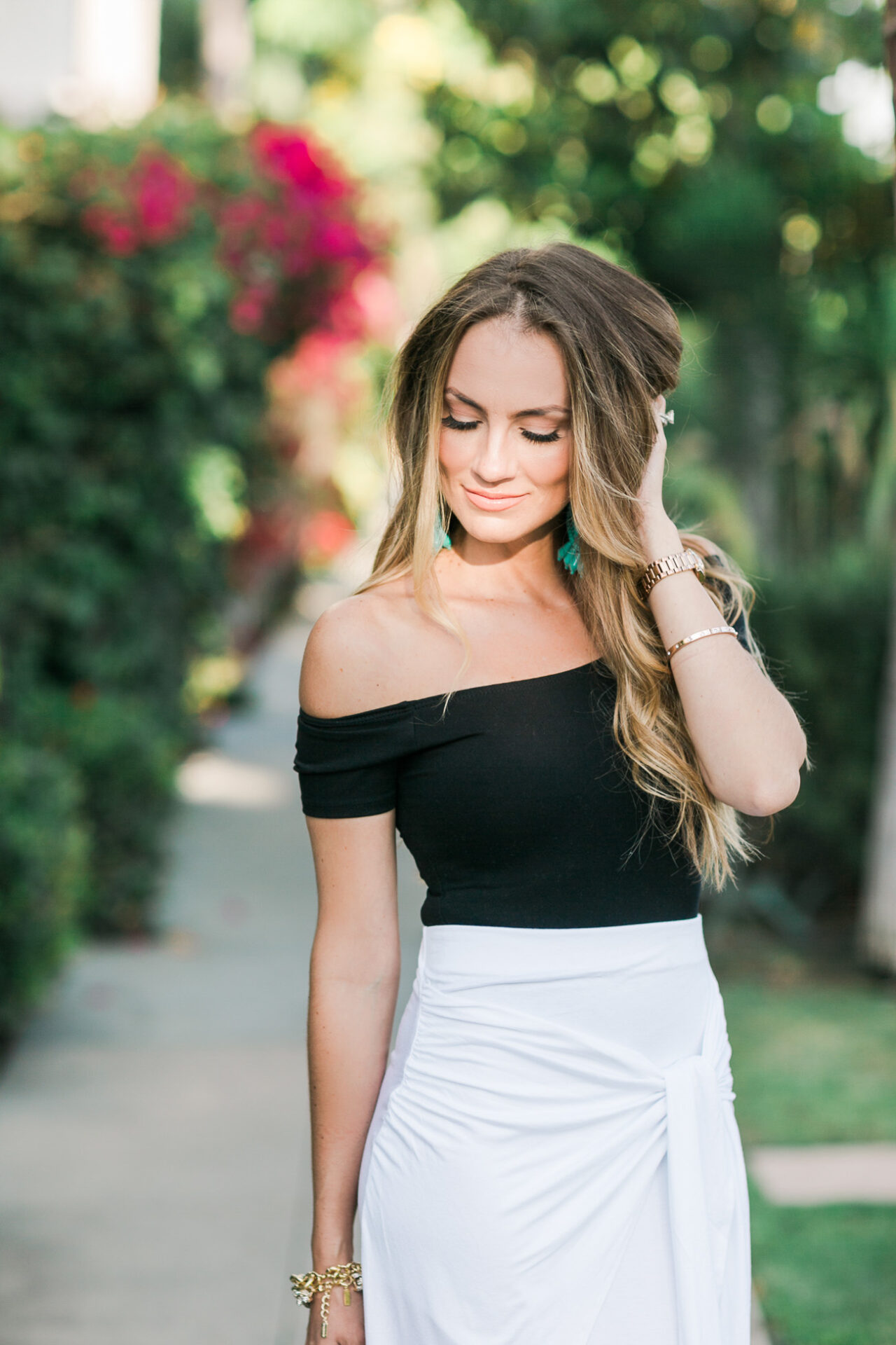 black off the shoulder top ASOS white wrap skirt angela lanter hello gorgeous