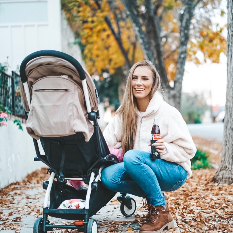 angela lanter hello gorgeous fall outfit skinny jeans sherpa sweater brown boots coca cola