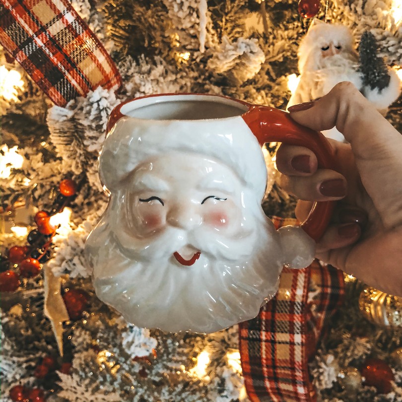angela lanter hello gorgeous santa coffee mug christmas home decor tree plaid ribbon