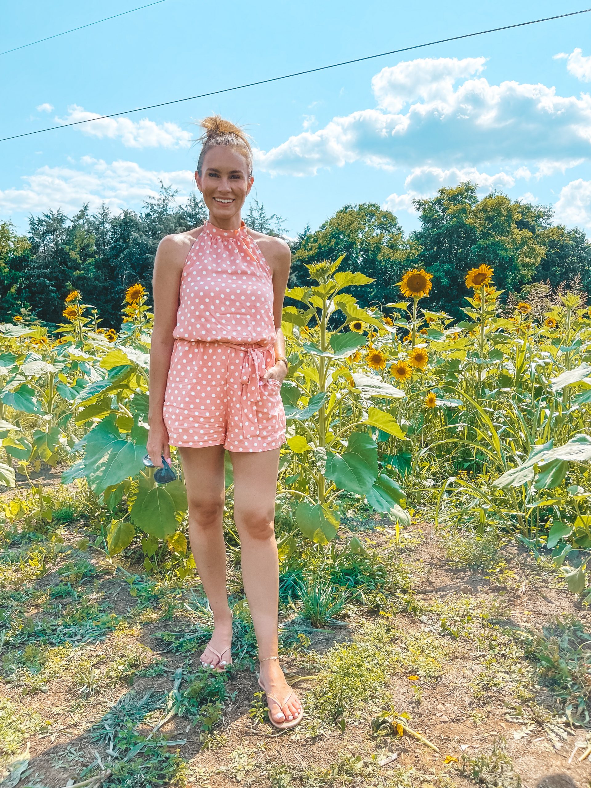 amazon polka dot romper tkees flip flops sunflower field angela lanter