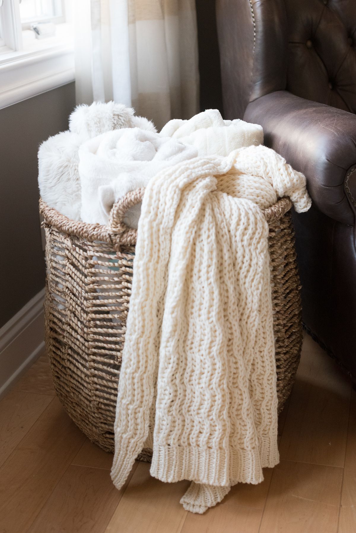 Large blanket basket discount for living room