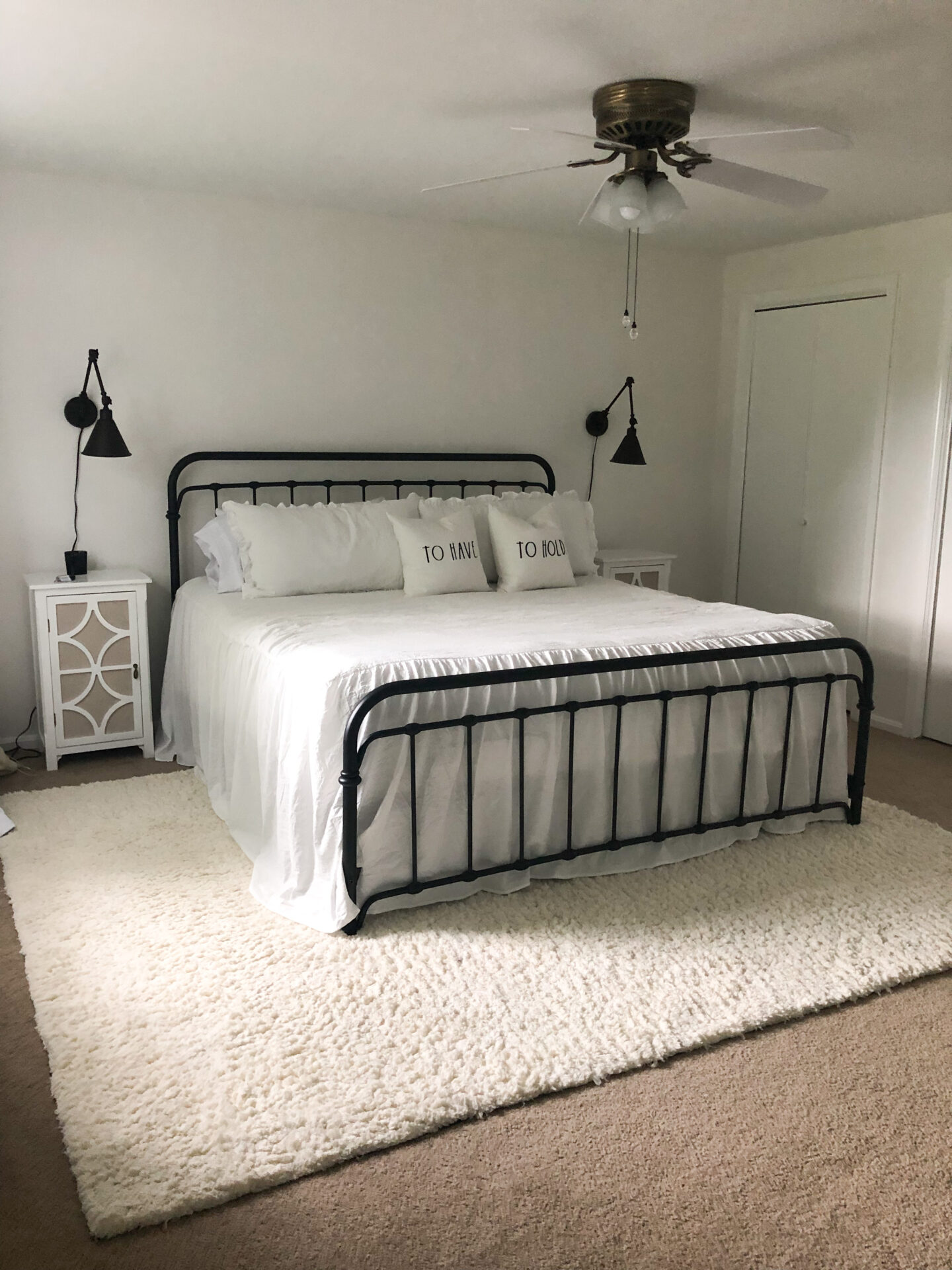 Farmhouse bedroom Ohio townhouse Angela Lanter lifestyle blogger