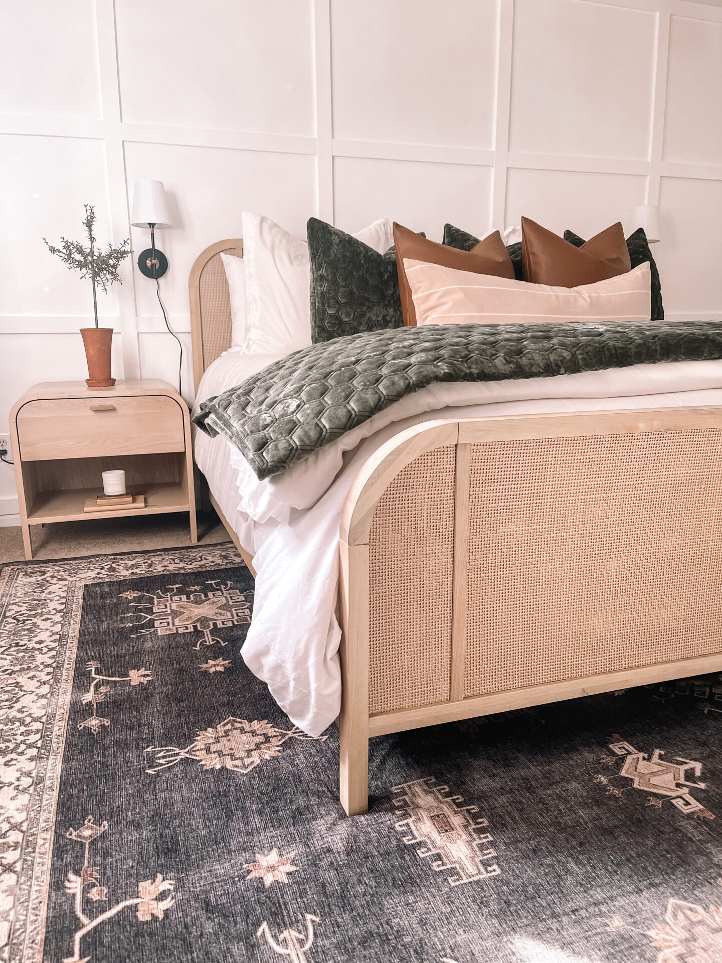 Beddy's zip bedding on Lulu and Georgia Brooke bed with Brooke nightstand on Ruggable area rug by lifestyle blogger Angela Lanter