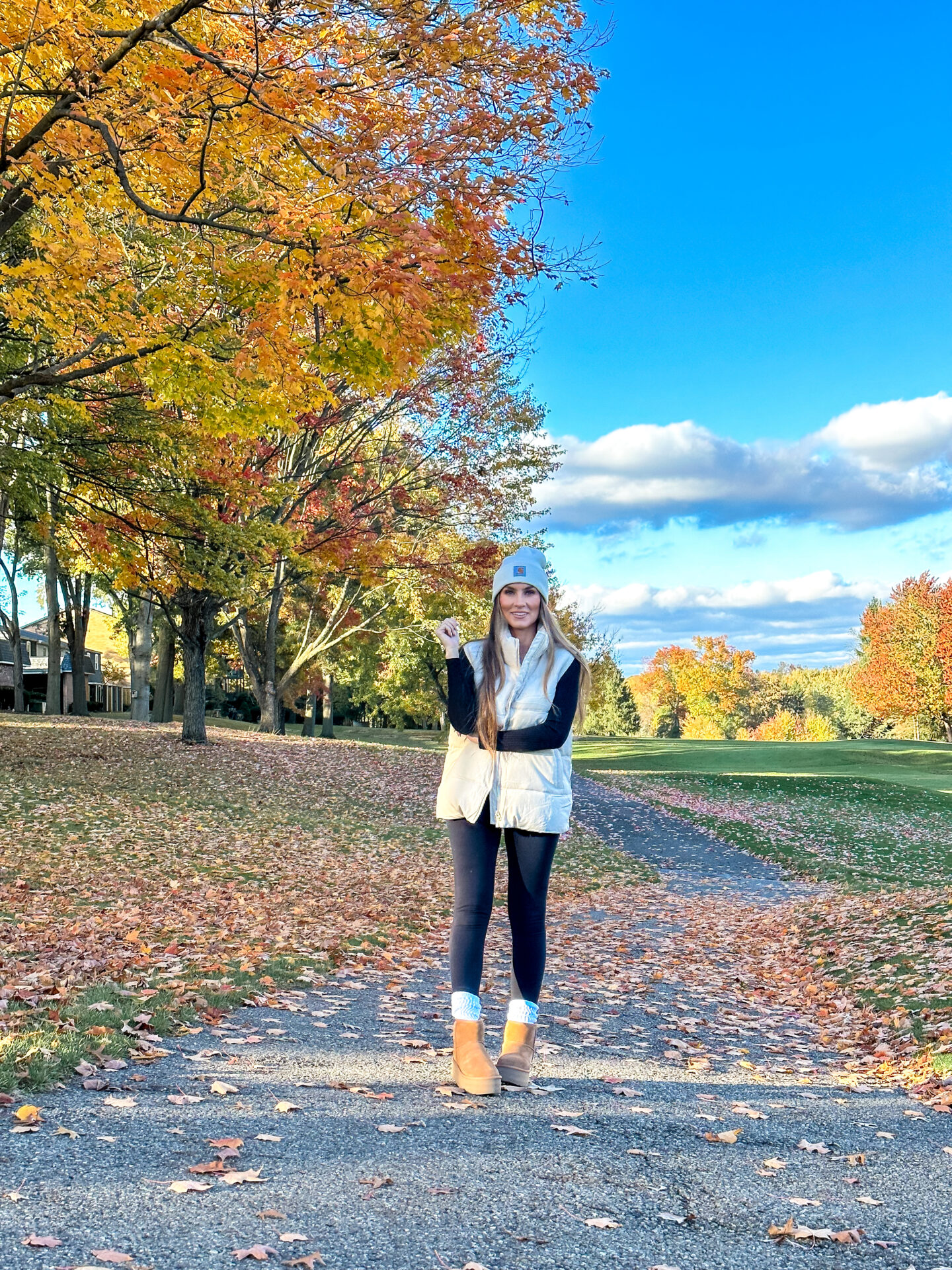 Carhartt white beanie outfit by fashion blogger Angela Lanter