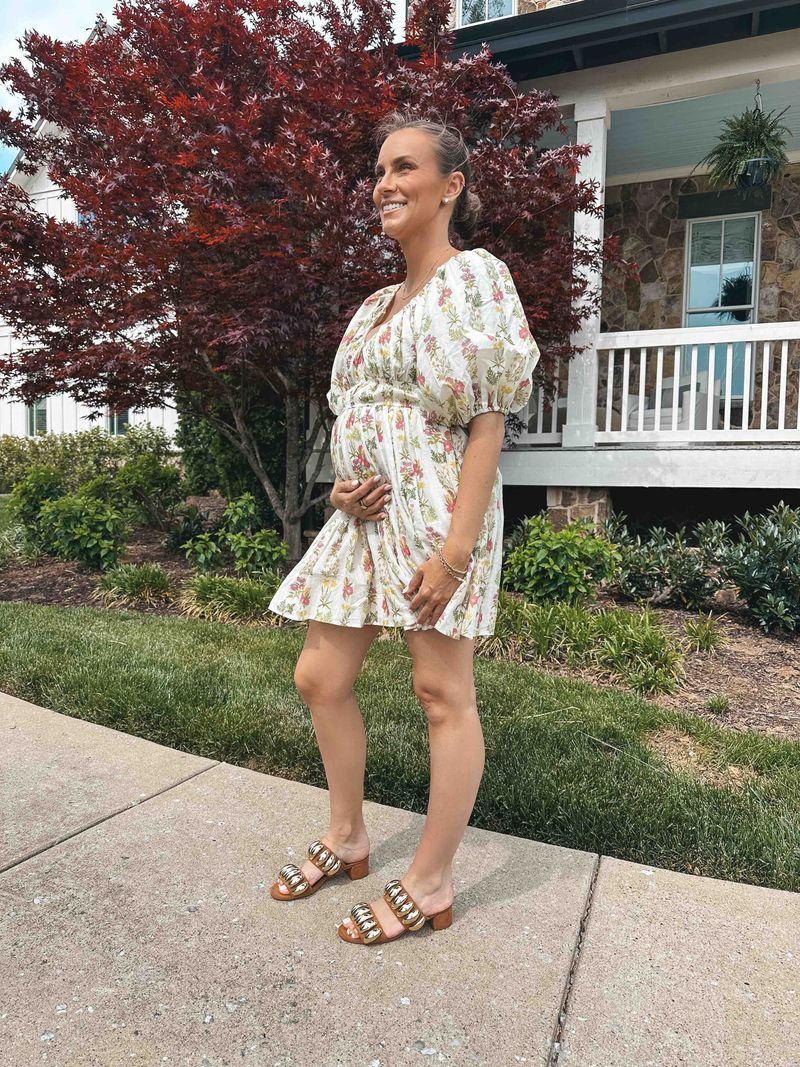 second trimester cute pregnancy outfits by lifestyle blogger angela lanter wearing Petal and Pup
