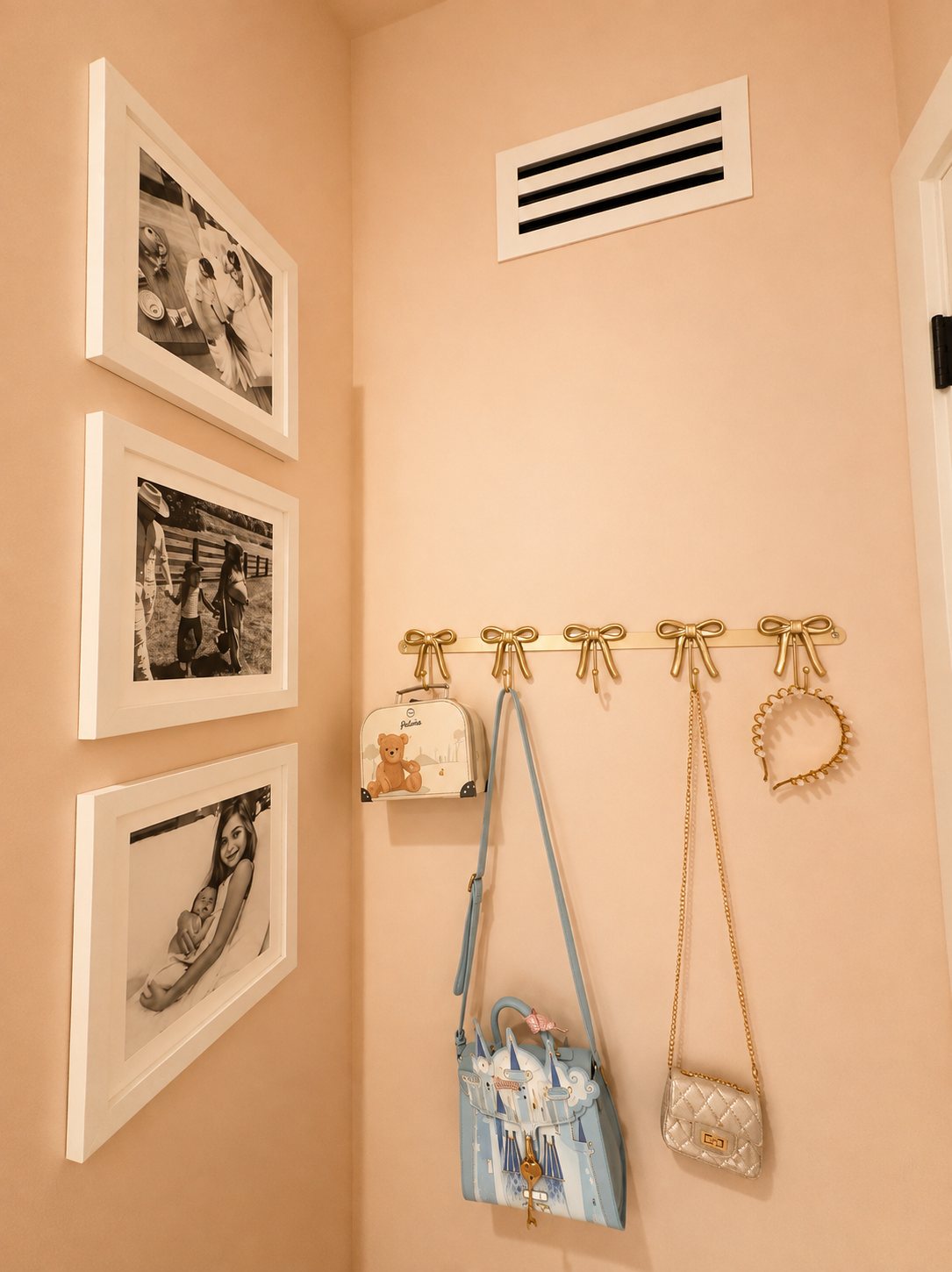 Girl Bedroom Corner with purse hanger detail